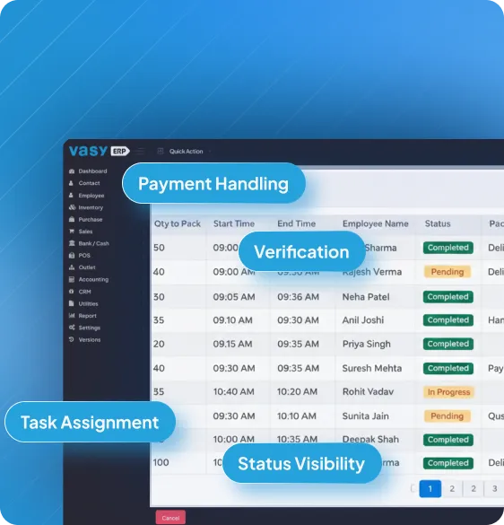 Employee packaging task management for dry fruit business using VasyERP